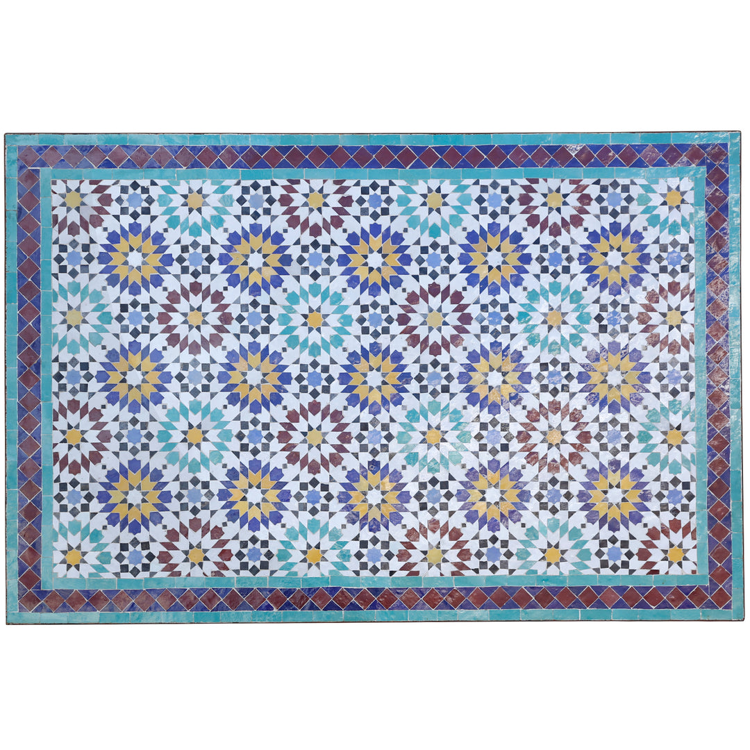 Mesa de jardim/mesa de jantar 120 x 80 cm com mosaico artesanal de azulejos zellige multicoloridos