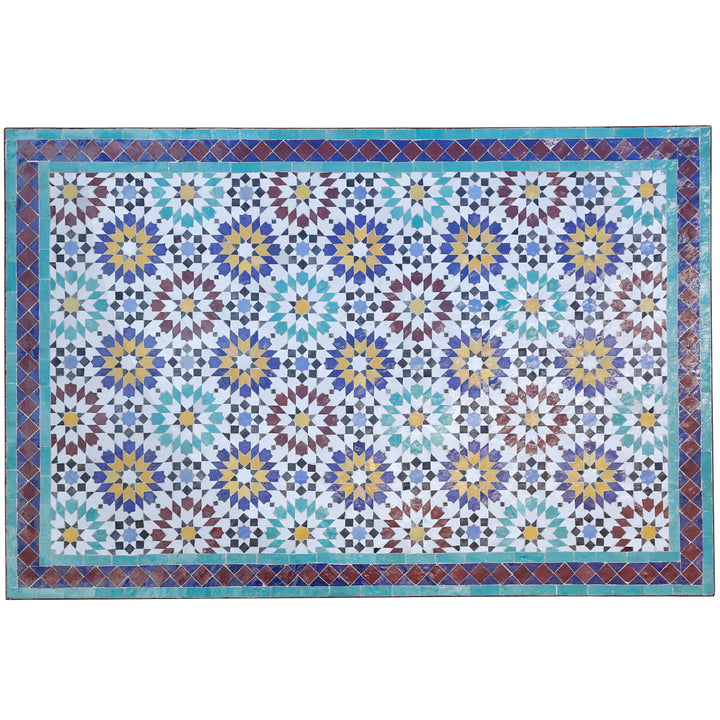 Mesa de jardim/mesa de jantar 120 x 80 cm com mosaico artesanal de azulejos zellige multicoloridos