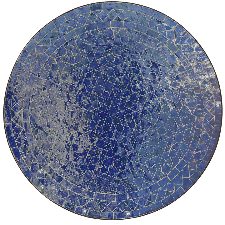 Mesa de bistrô redonda com Ø 60 cm e tampo em mosaico de azulejos zellige feitos à mão em azul cobalto