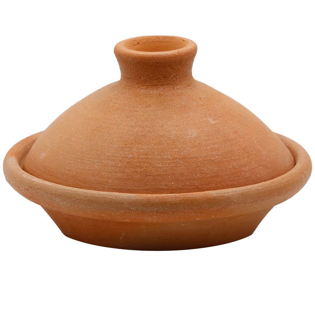 Pequena tajine marroquina de 20 cm, em barro natural e não vidrado, de fabrico tradicional