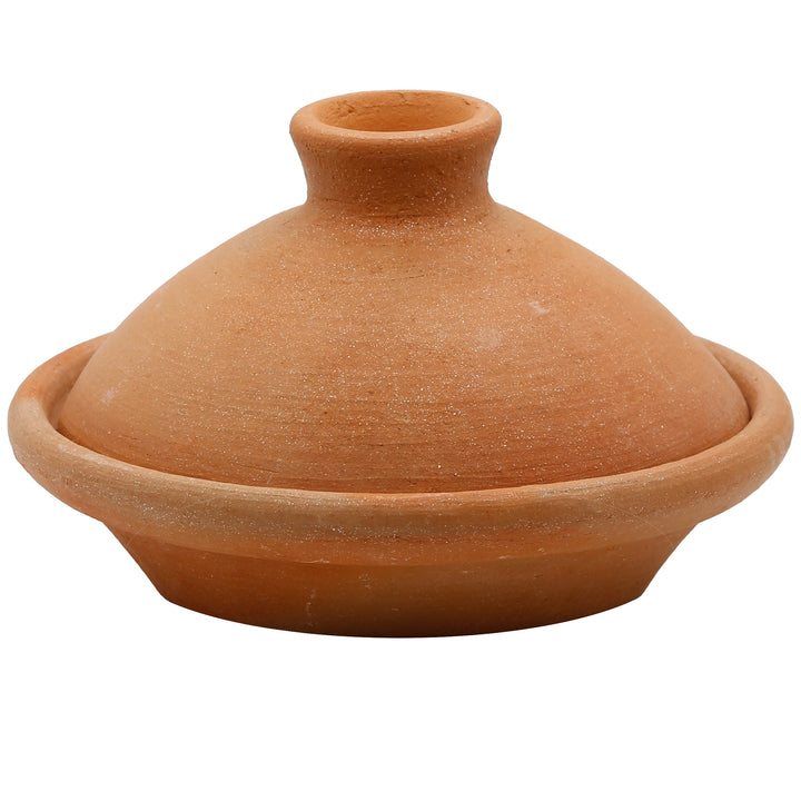 Pequena tajine marroquina de 20 cm, em barro natural e não vidrado, de fabrico tradicional