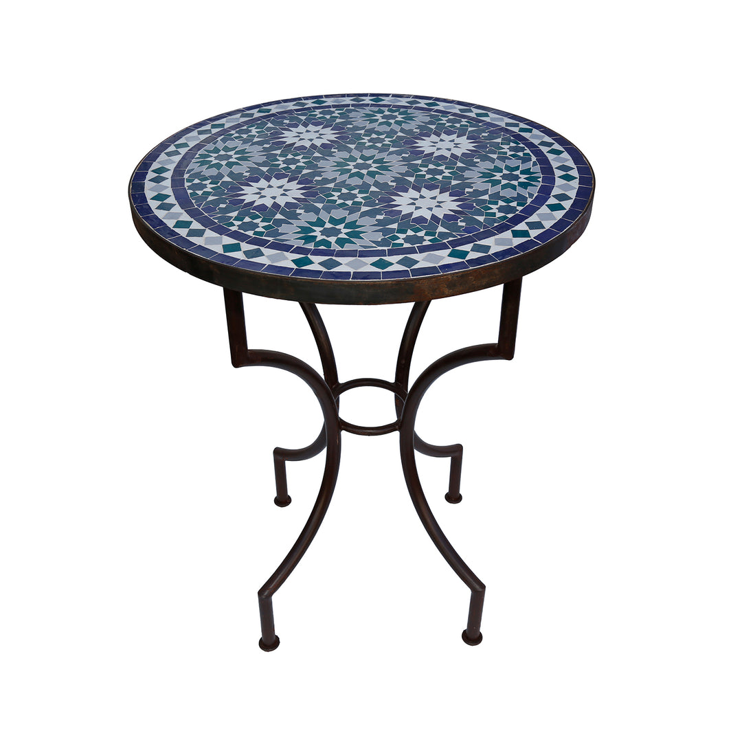 Mesa de bistrô com tampo em mosaico artístico, ideal para varanda, terraço ou sala de estar