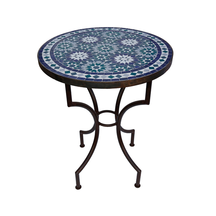 Mesa de bistrô com tampo em mosaico artístico, ideal para varanda, terraço ou sala de estar