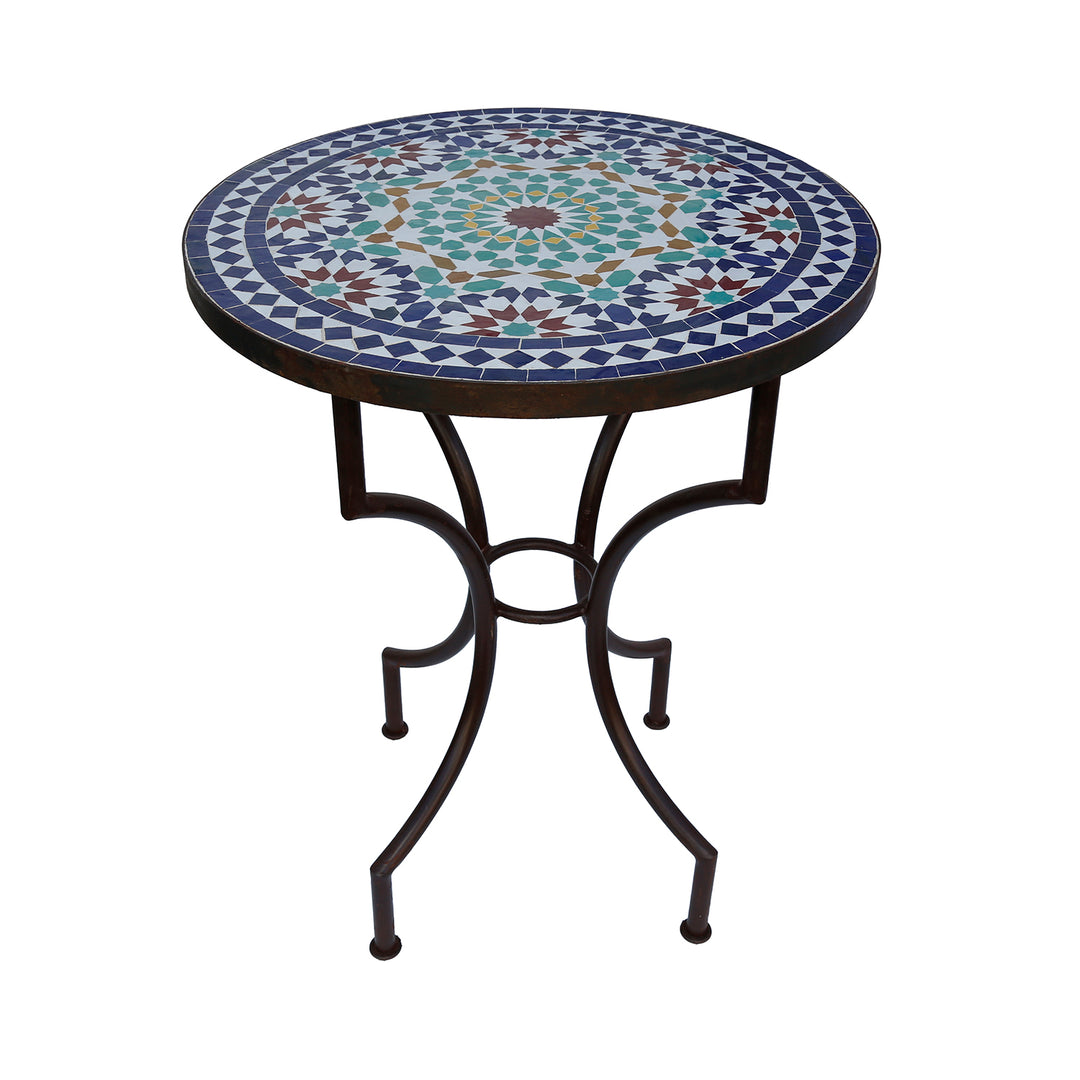 Mesa em mosaico com padrão colorido – ideal como mesa de varanda ou mesa de jantar ao ar livre