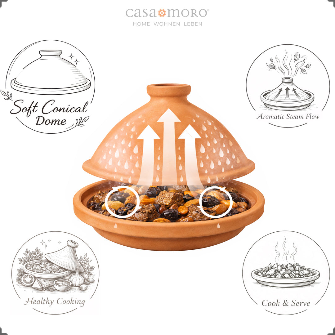Tagine de barro e argila, sem esmalte, ideal para cozinhar em lume brando receitas de borrego ou vegetarianas