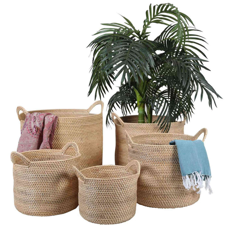 Cesto de rattan Elie Natural com alças