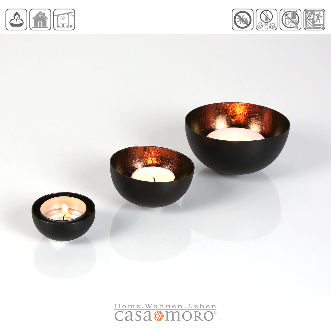 Conjunto de 3 castiçais para velas de chá Meo Castanho