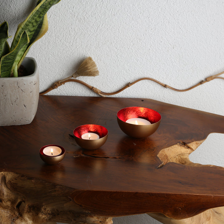 Conjunto de 3 castiçais para velas de chá Meo Vermelho