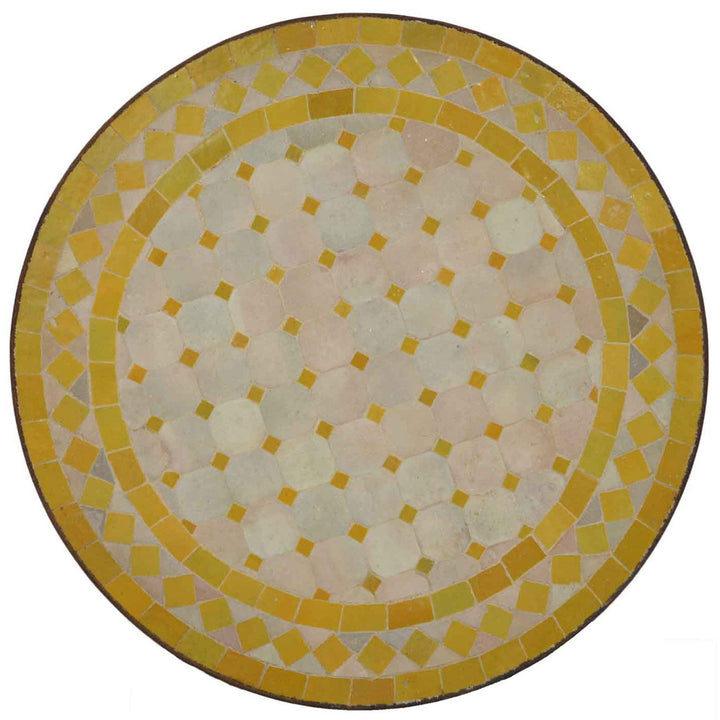 Mesa auxiliar estreita de 45 cm com mosaico em amarelo e branco, redonda e feita à mão em Marrocos