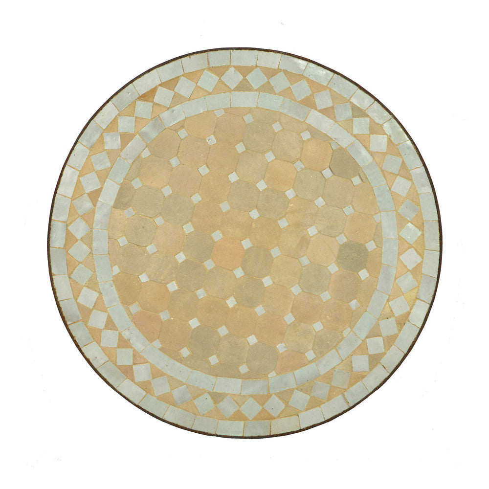 Mesa redonda com mosaico de 45 cm, em branco e terracota, para varanda, terraço ou sala de estar
