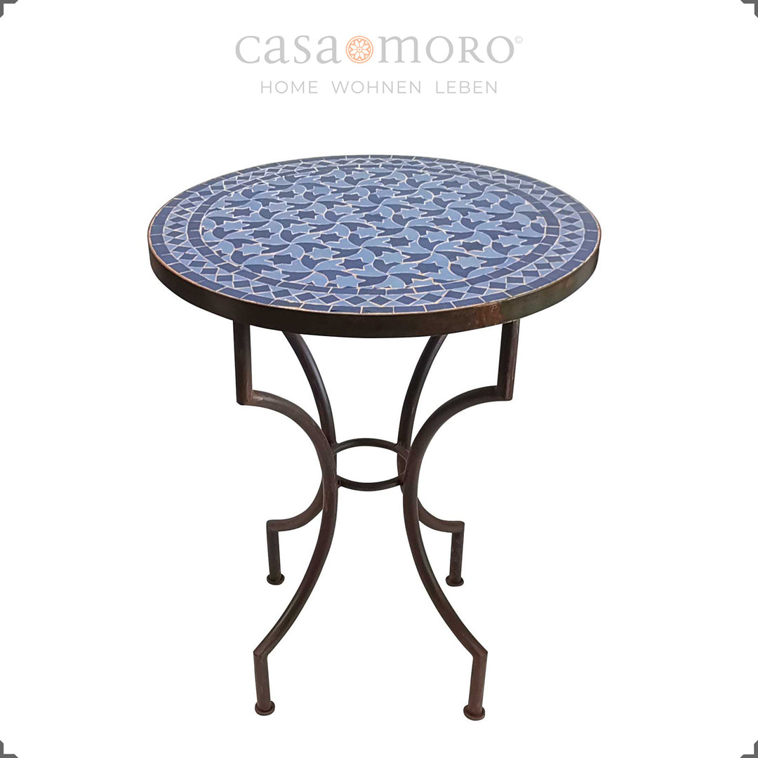 Mesa de varanda com tampo em mosaico artístico em azul-real – Mesa de bistrô para interior e exterior