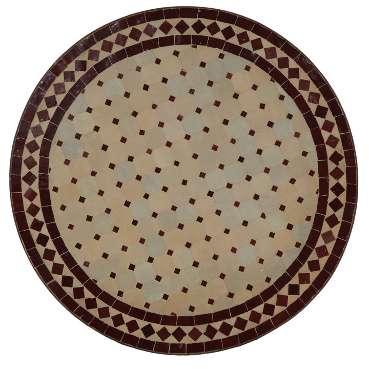 Mesa de varanda redonda de 60 cm com mosaico Zellige em terracota cor de vinho – mesa com mosaico artesanal para jardim ou terraço