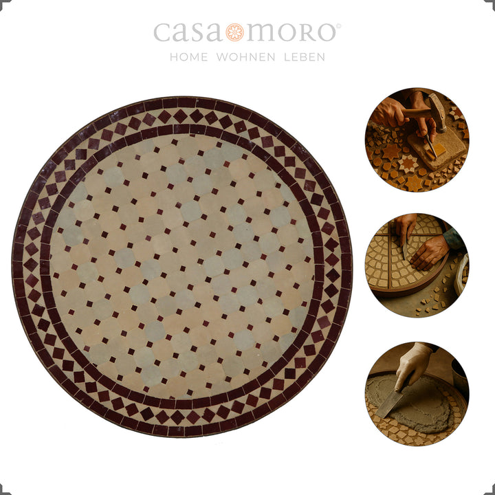 Mesa de varanda com 60 cm de diâmetro, altura de 75 cm – robusta, de estilo mediterrânico e decorativa