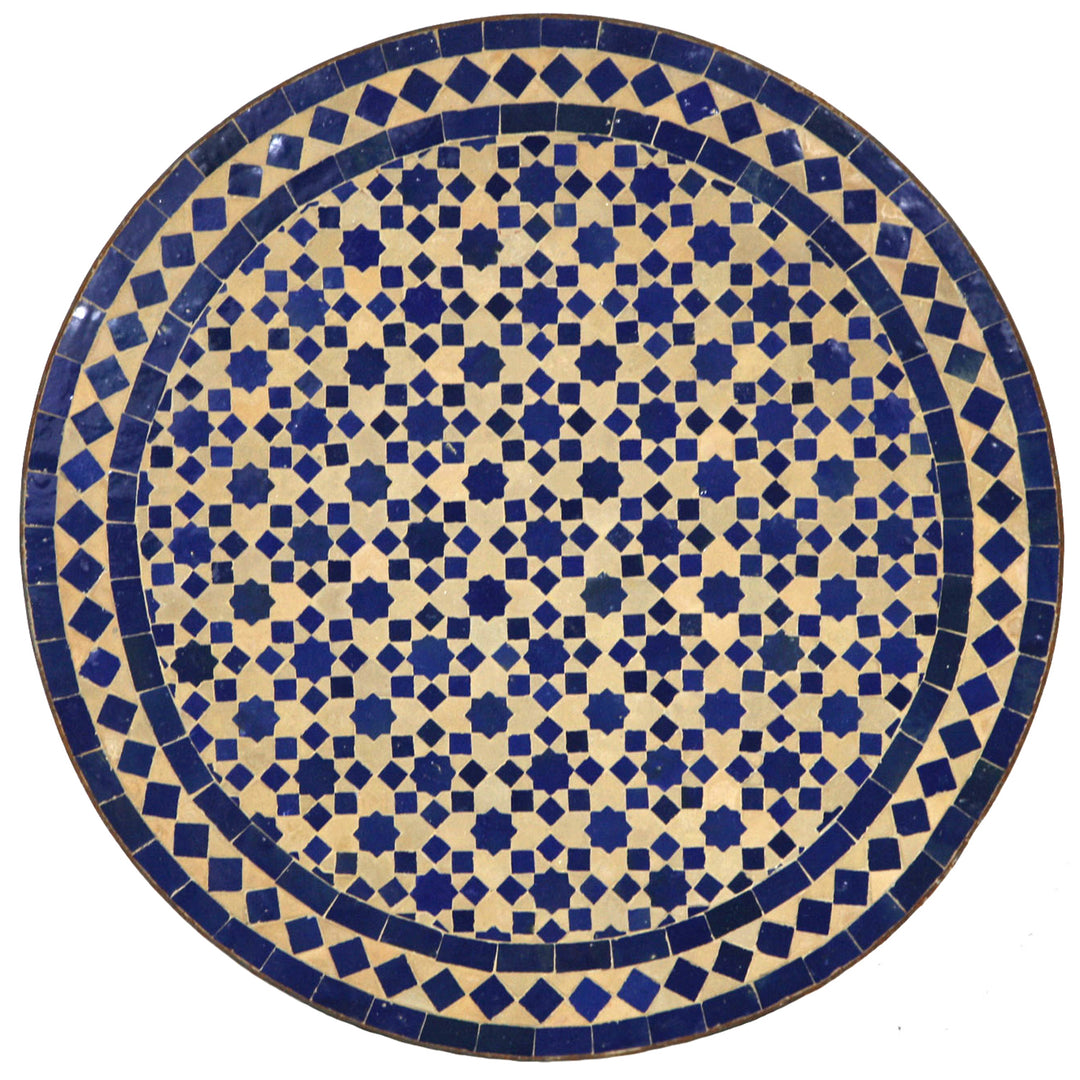 Mesa redonda com mosaico, Ø 60 cm, com mosaico zellige azul sobre fundo de terracota