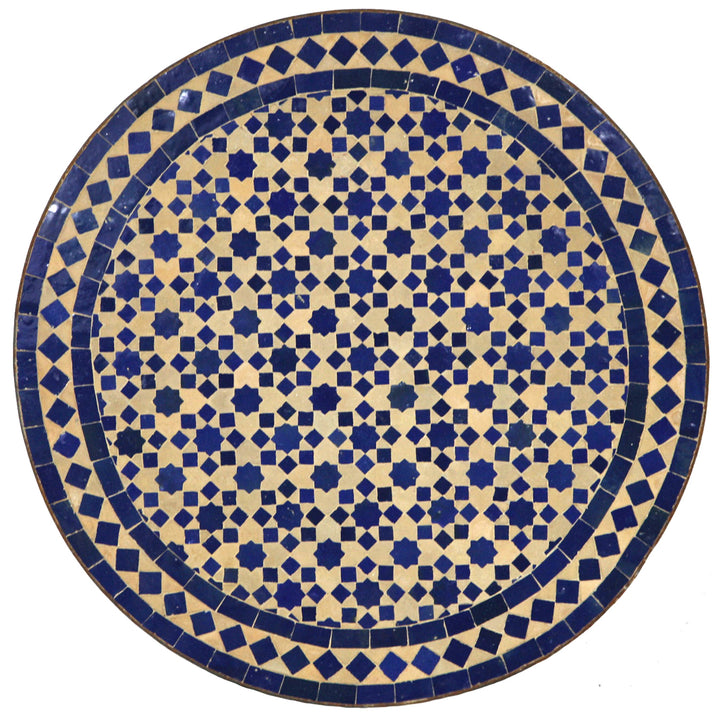 Mesa redonda com mosaico, Ø 60 cm, com mosaico zellige azul sobre fundo de terracota
