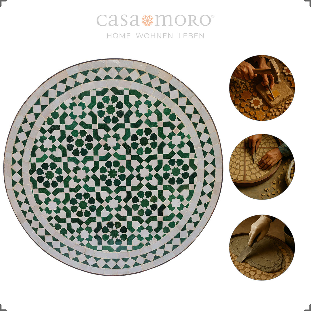 Mesa em mosaico de zellige e ferro forjado: por favor, guarde-a num local protegido do gelo
