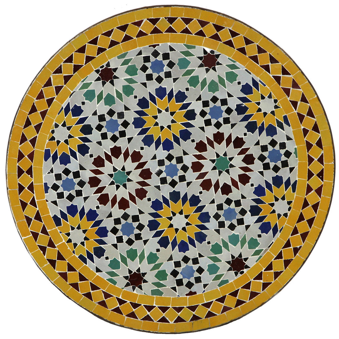 Mesa de varanda com 60 cm de diâmetro e mosaico Zellige multicolorido – mesa com mosaico artesanal de Marrocos para jardim e terraço