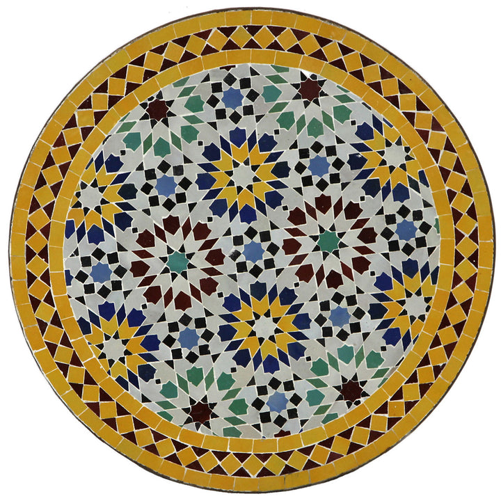 Mesa de varanda com 60 cm de diâmetro e mosaico Zellige multicolorido – mesa com mosaico artesanal de Marrocos para jardim e terraço