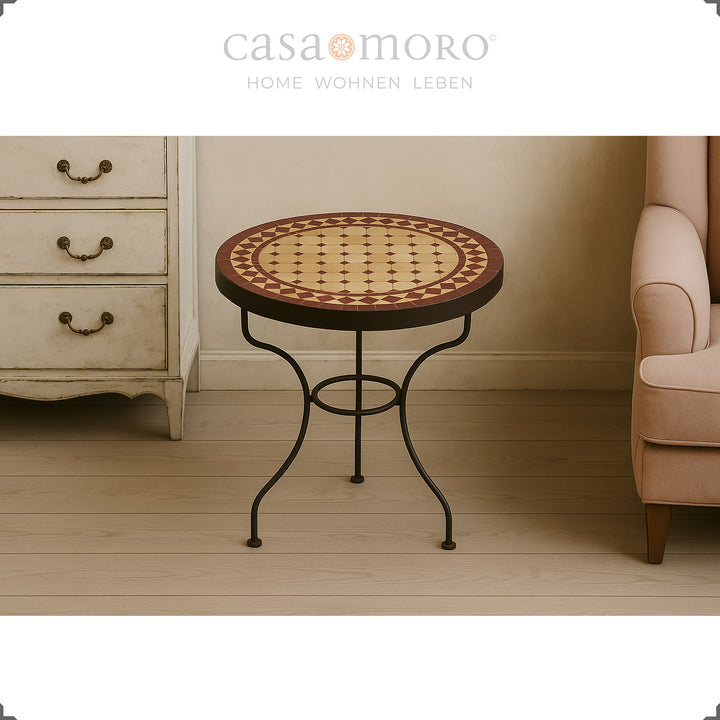 Mesa de apoio com mosaico em terracota cor de Bordeaux, 45 cm de diâmetro, altura da mesa 50 cm