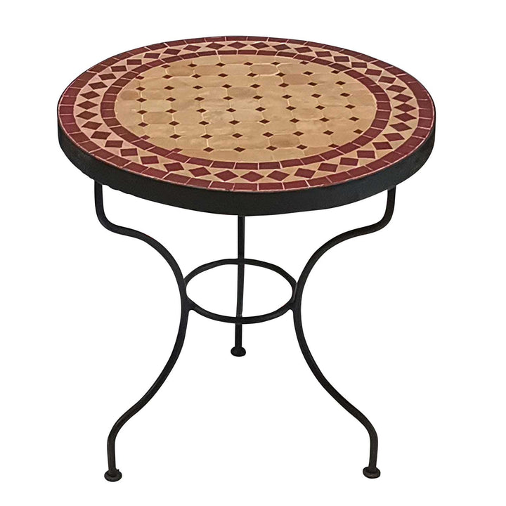Mesa em mosaico com padrão de estrelas em tons quentes de vermelho, de inspiração retro e com potencial para combinar com um estilo urbano