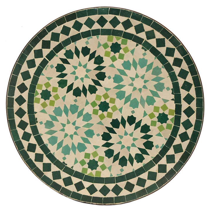 Mesa de apoio redonda de 45 cm com mosaico verde e turquesa, feita à mão em Marrocos