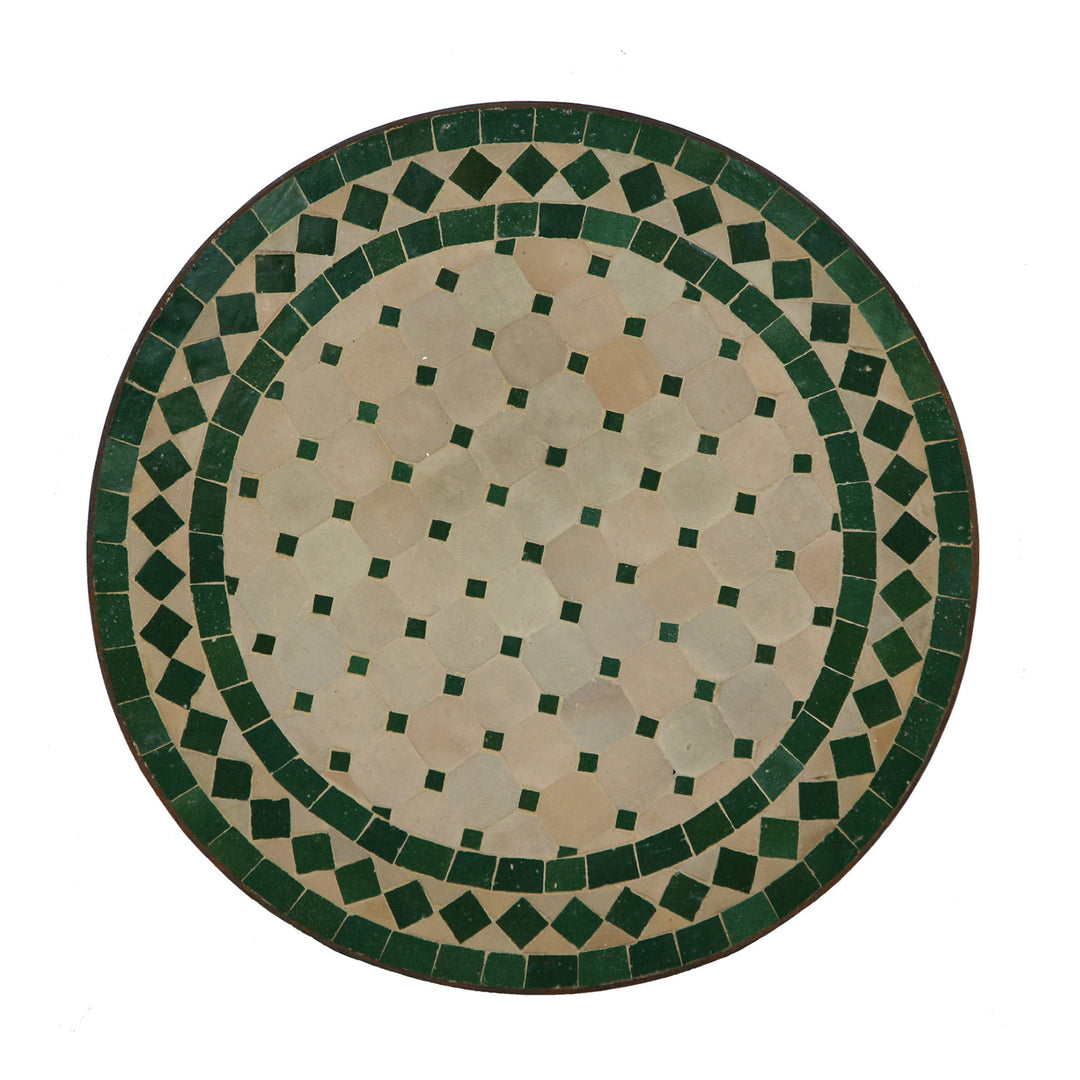Mesa de apoio pequena redonda de 45 cm com mosaico Zellige verde para a sala de estar ou varanda