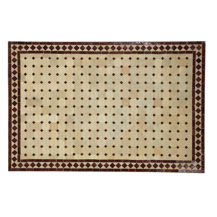 Mesa de jantar 120x80 cm com mosaico de azulejos Zellige em terracota cor de bordéus – feita à mão