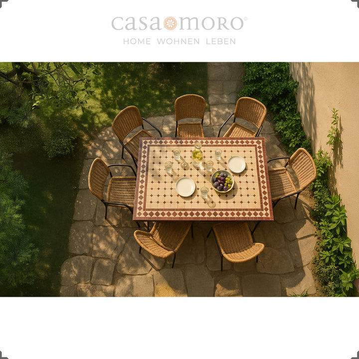 Mesa de jantar retangular de 120 x 80 cm com estrutura robusta em ferro forjado com acabamento em ferrugem envelhecida