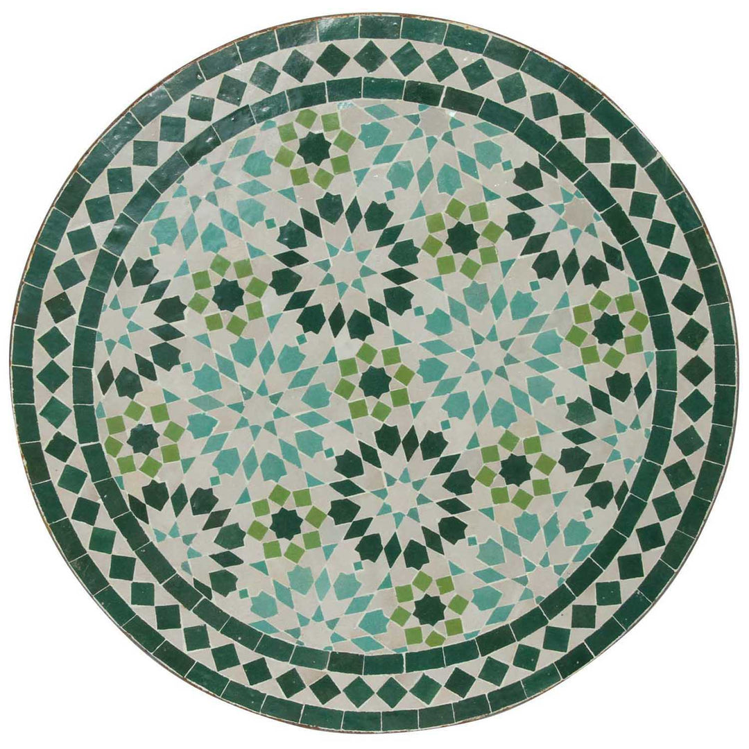 Mesa de bistrô redonda de 60 cm com mosaico Zellige verde – mesa de mosaico feita à mão com motivo clássico em forma de estrela