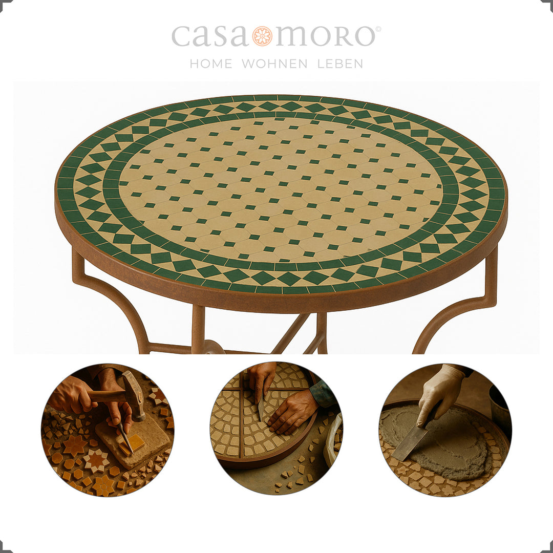 Mesa em mosaico com Ø 100 cm – ideal para a cozinha, a sala de estar ou um espaço exterior coberto