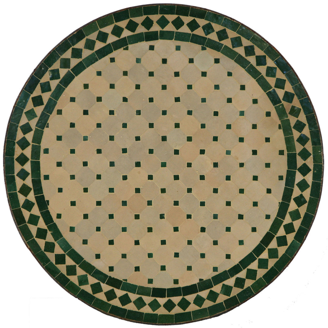 Mesa de jantar redonda de 120 cm com mosaico Zellige verde – feita à mão em Marrocos