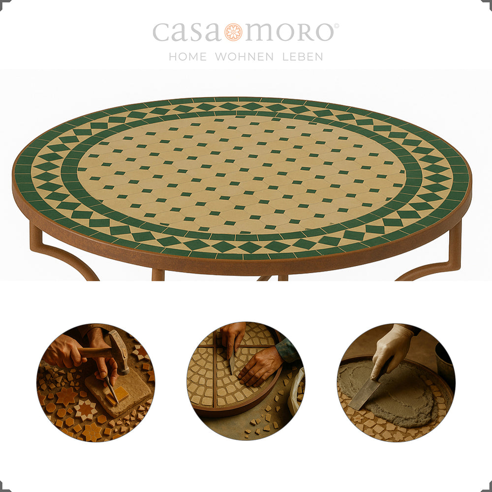 Azulejos Zellige assentados à mão em verde-terracota – paleta de cores mediterrânica