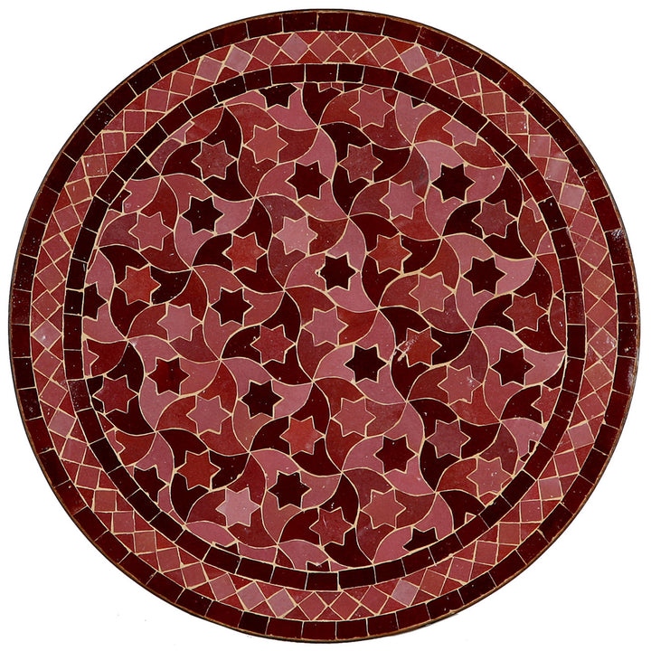 Mesa em mosaico vermelho-escuro com estrutura lacada em tom claro – estilo mediterrânico para duas pessoas