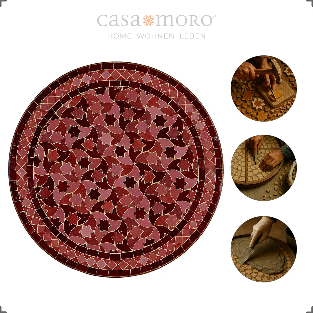 Mesa de jantar marroquina com tampo redondo em zellige – compacta e versátil