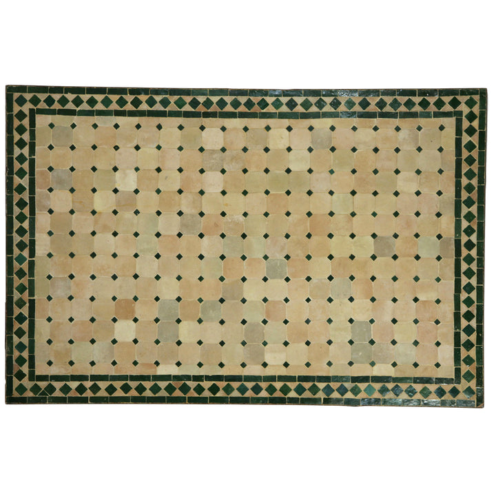 Mesa de jantar 120 x 80 cm com mosaico artesanal em tons de verde e terracota – design marroquino