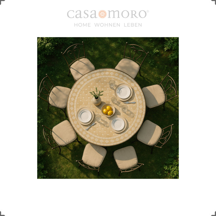 Mesa em azulejos zellige para jardim, terraço e sala de jantar