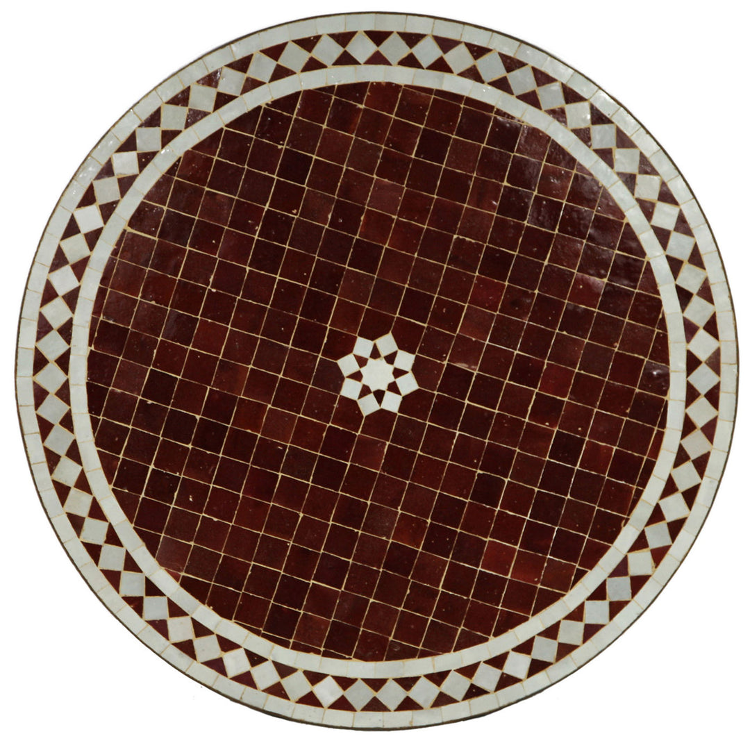 Placa de mosaico redonda com Ø 60 cm em branco bordô, com padrão clássico em losangos e centro em forma de estrela