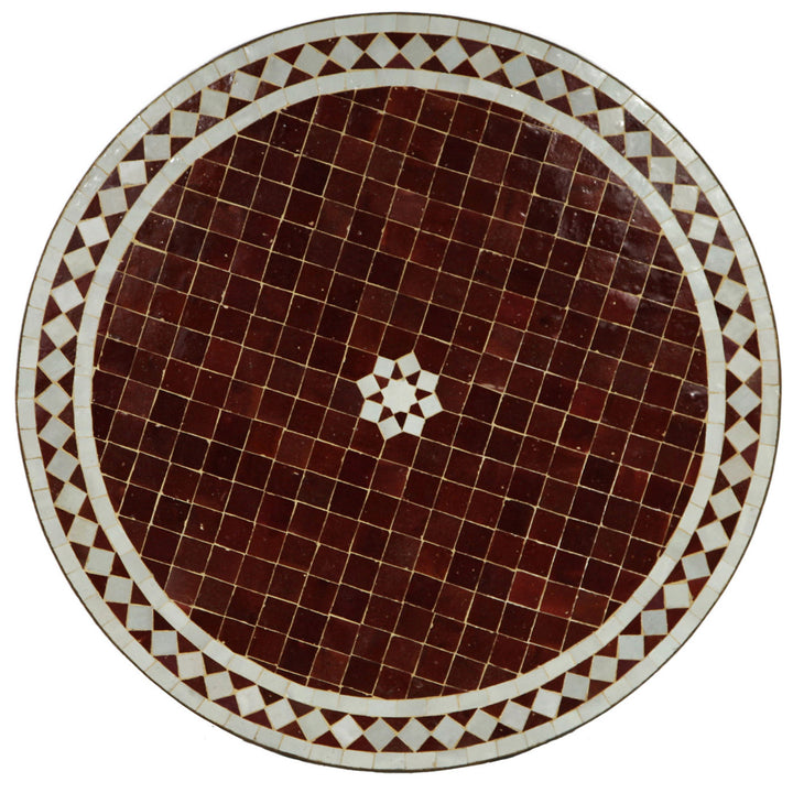 Placa de mosaico redonda com Ø 60 cm em branco bordô, com padrão clássico em losangos e centro em forma de estrela