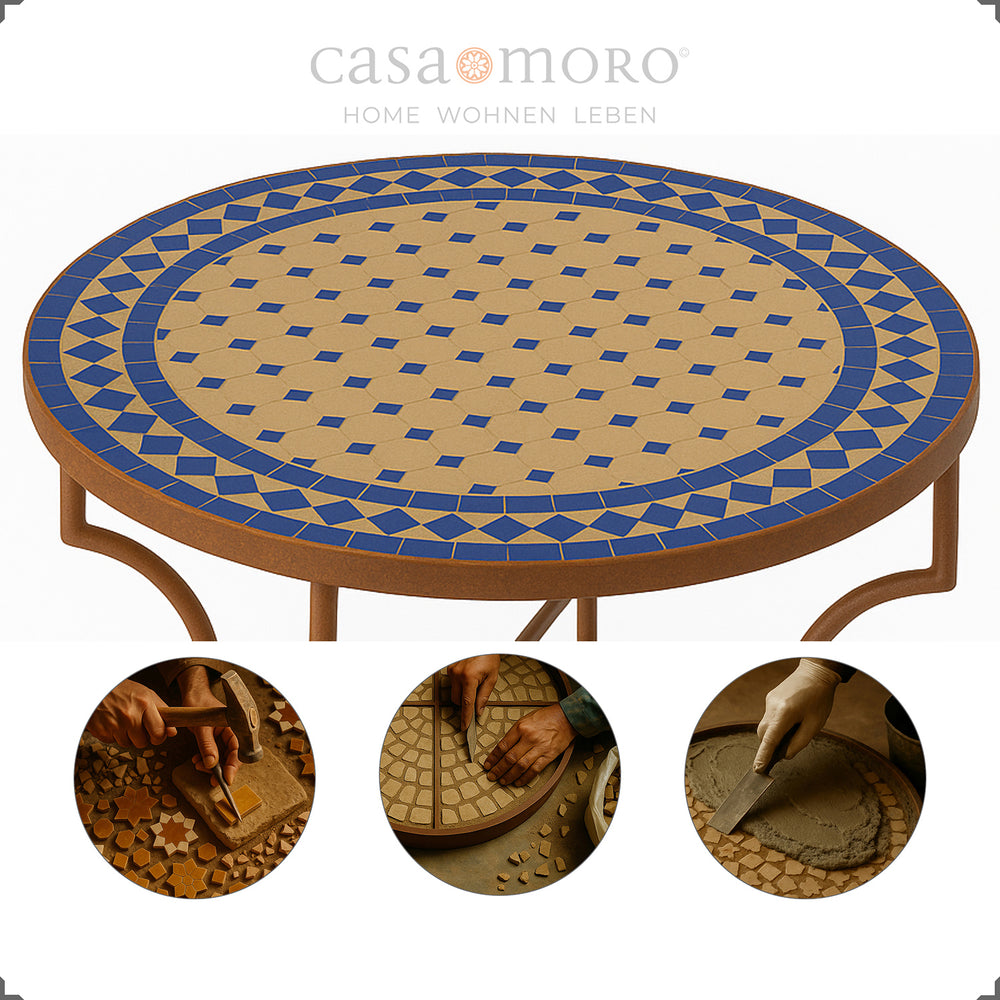 Mesa redonda em azulejo com 100 cm de diâmetro – perfeita para a varanda, a sala de estar ou o espaço exterior
