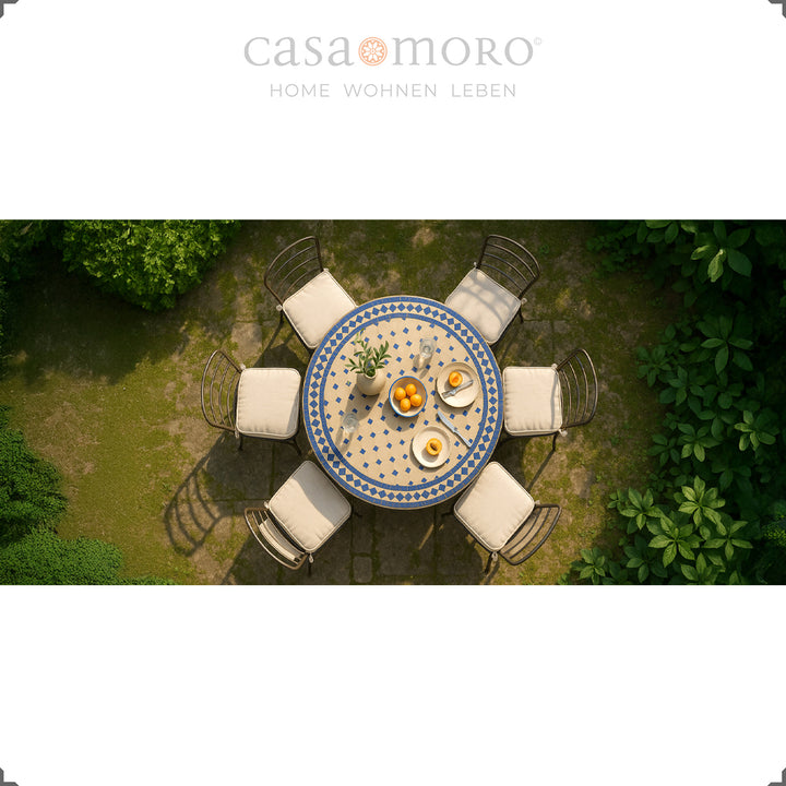 Mesa de jardim redonda em azulejos ZELLIGE com padrão marroquino