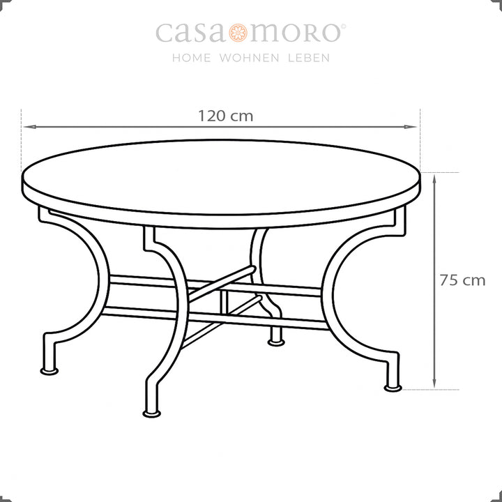 Mesa em mosaico com 120 cm de diâmetro e 75 cm de altura – mesa de jardim redonda e espaçosa