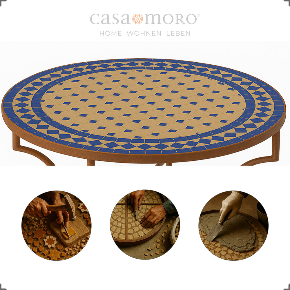 Mesa redonda de mosaico com 120 cm para terraço e jardim