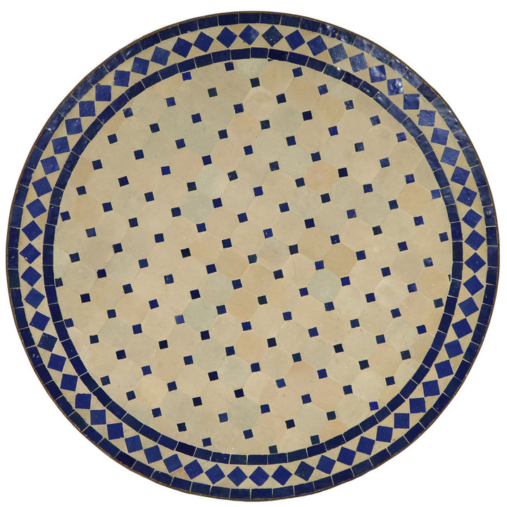 Mesa de jardim redonda de 80 cm com mosaico Zellige feito à mão em azul e terracota