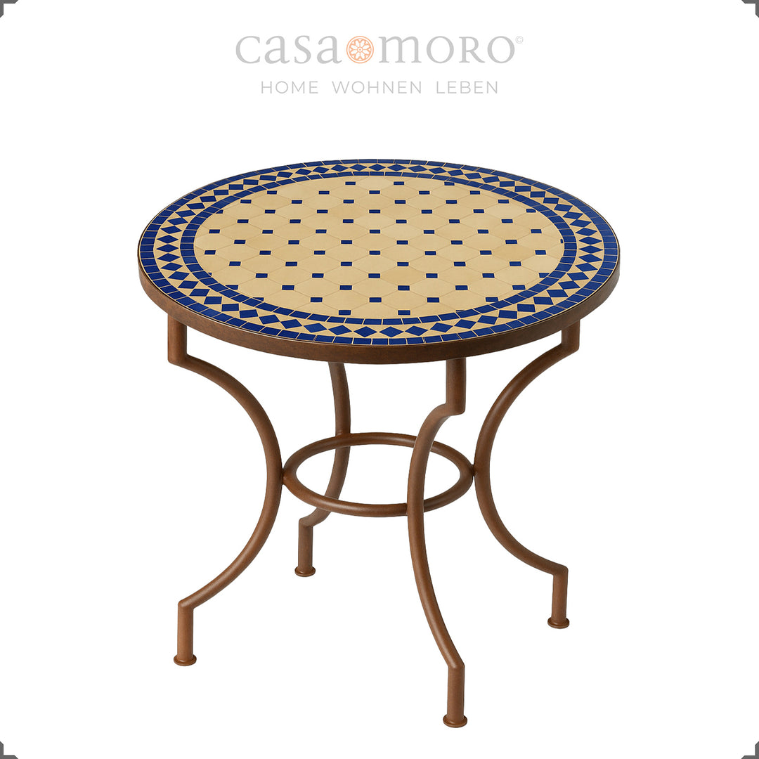Mesa de mosaico mediterrânica para varanda ou refeições ao ar livre – Ø 80 cm, design marroquino