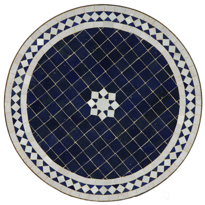 Mesa de varanda em azul escuro e branco com motivo de estrelas – Ø 60 cm, feita à mão