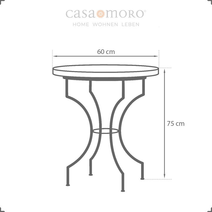 Mesa com mosaico, Ø 60 cm, altura 75 cm – estrutura metálica