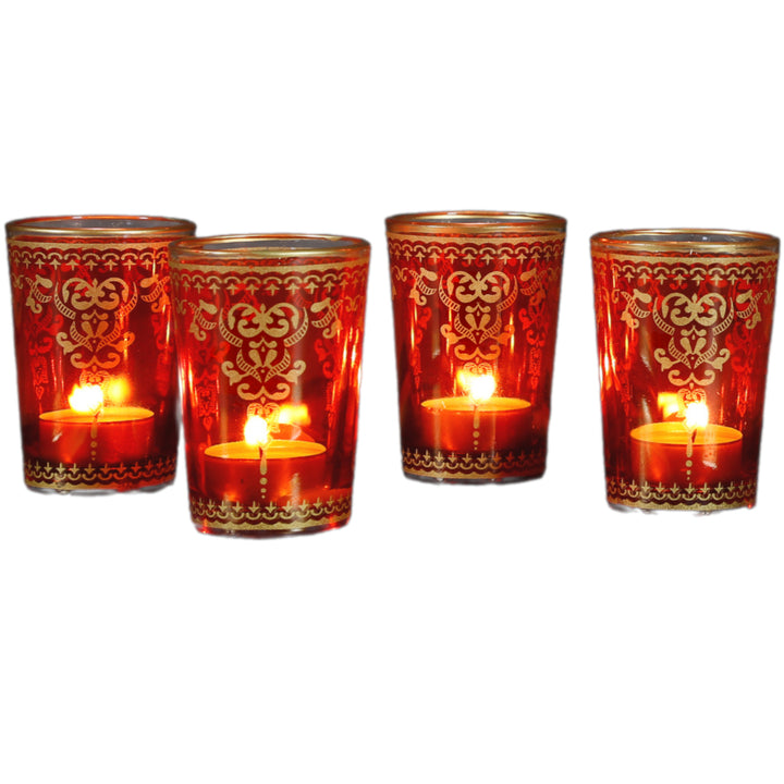 Conjunto de 6 castiçais de vidro para velas de chá em laranja e dourado