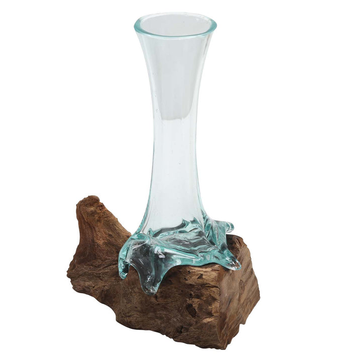 Vaso de vidro sobre madeira de raiz A26