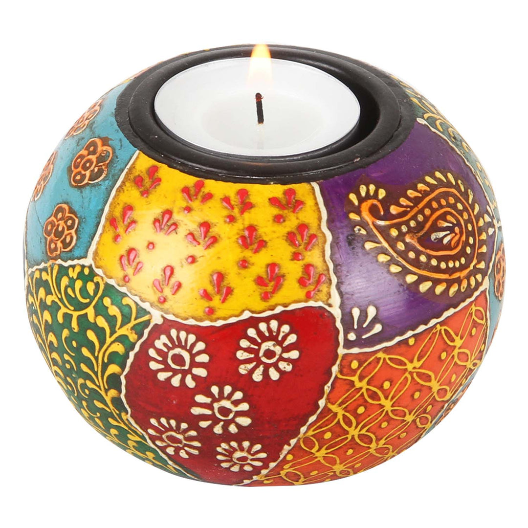 Conjunto de 3 castiçais para velas de chá pintados à mão Anila