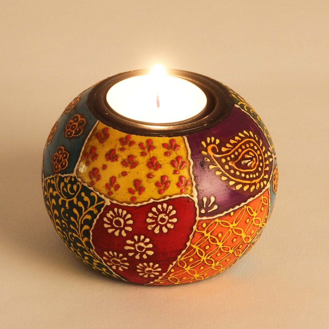 Conjunto de 3 castiçais para velas de chá pintados à mão Anila